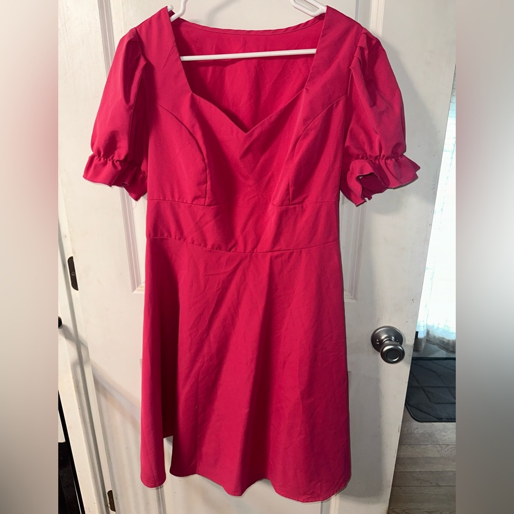 Elegant A-Line Ruffle Pleated Babydoll Dress w/Bubble Sleeves